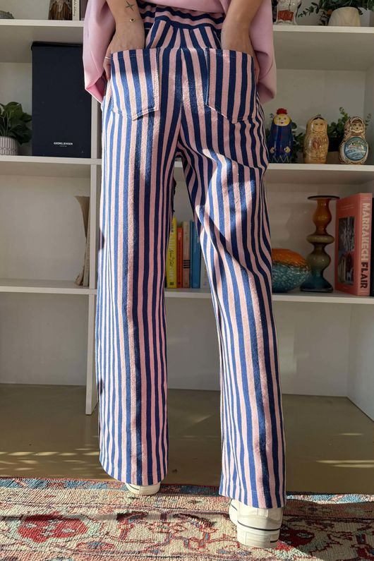 Shoreditch Stripe Lounge Flare Trouser Navy & Sweetpea 